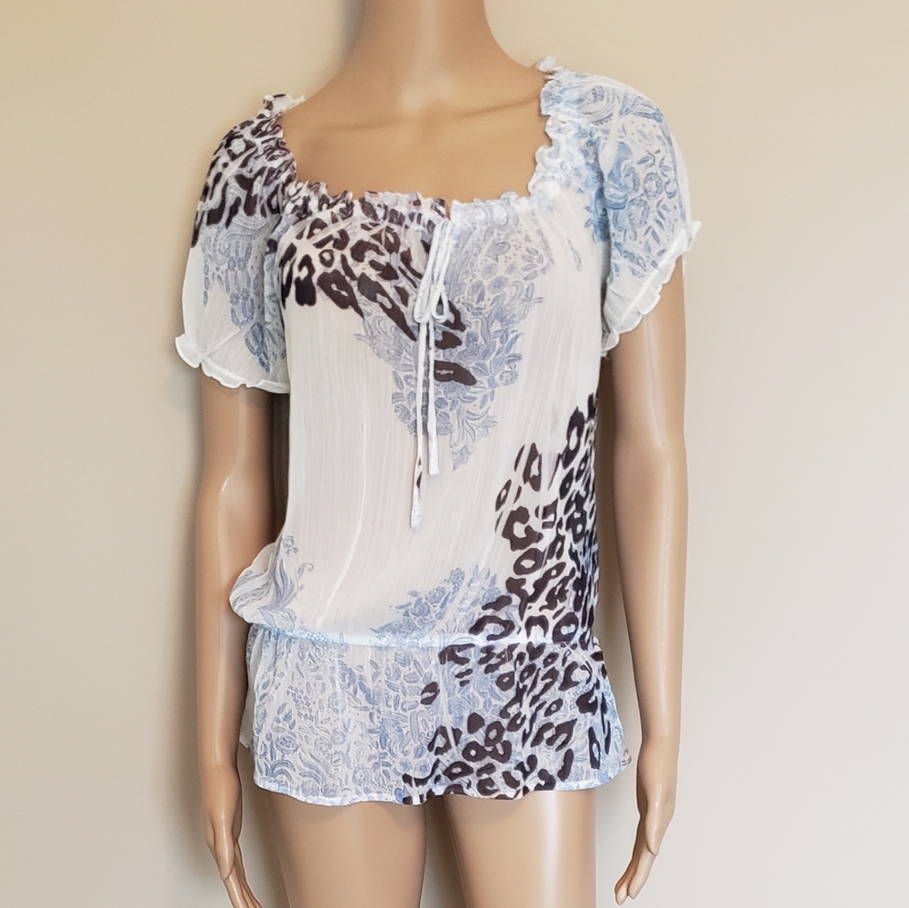 NEW! AB STUDIO WHITE SHORT SLEEVE SHEER TOP
